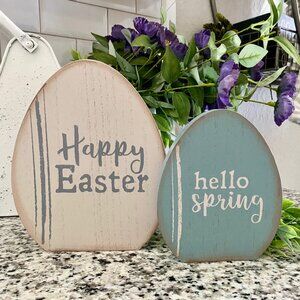 Set/2 Happy Easter Wooden Egg Sitters